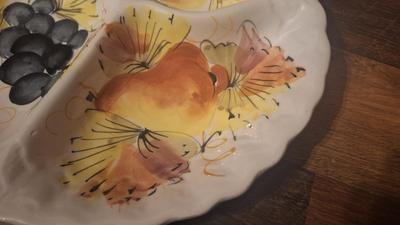 Vintage relish or divided plate hand-painted made in Italy --majolica?