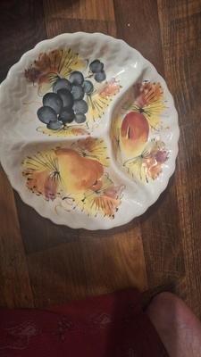 Vintage relish or divided plate hand-painted made in Italy --majolica?