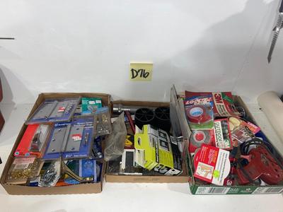 D76-three flats of miscellaneous hardware, shop items