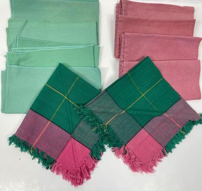 Napkin lot - 10 pcs vintage square, green & rose, solid and plaid
