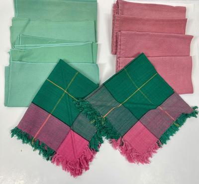 Napkin lot - 10 pcs vintage square, green & rose, solid and plaid