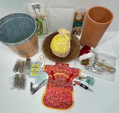 Backyard Wine Bar Lot - ice bucket, wine cooler, wooden bowl, pineapple plates, and more