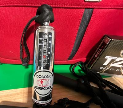 Jeep duffle bag, Isorobic Exerciser, T25 Focus
