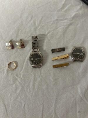 Men's Watches, Tie Clips, 14K Gold Ring and Sterling Cufflinks (FE-KD)