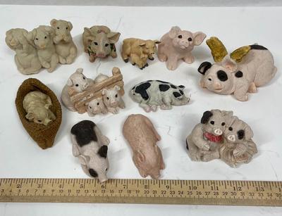 Pig figurines - pink piggies, black & white pigs Lot of 11 figurines Sandicast and others