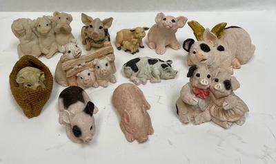 Pig figurines - pink piggies, black & white pigs Lot of 11 figurines Sandicast and others