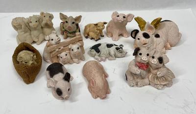 Pig figurines - pink piggies, black & white pigs Lot of 11 figurines Sandicast and others