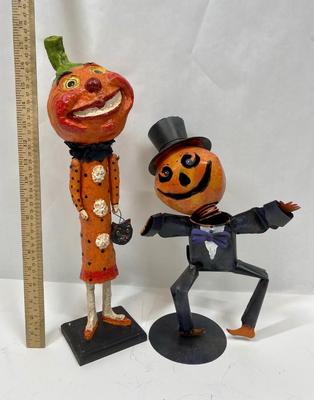 Retired Debra Schoch Halloween Pumpkin Girl & Tin Metal Pumpkin Head