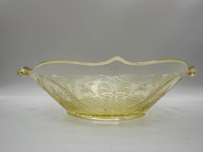 Vintage Lancaster Glass Company - Landrum Topaz Bowl with Handles (2)
