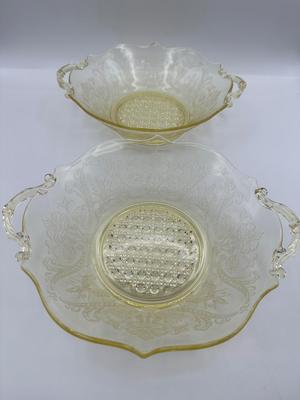 Vintage Lancaster Glass Company - Landrum Topaz Bowl with Handles (2)