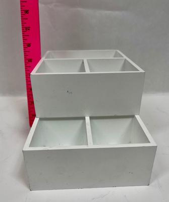 Makeup Organizer - Storage Drawers - stacking hinged divided trays - white wood
