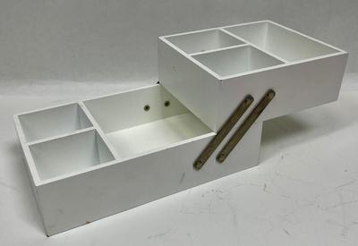 Makeup Organizer - Storage Drawers - stacking hinged divided trays - white wood