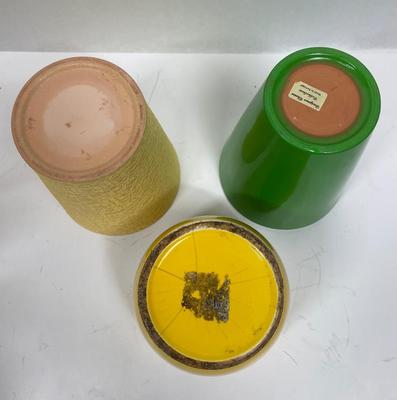 Ceramic Pot Lot - no drainage holes - 3 tall slender pots yellow green