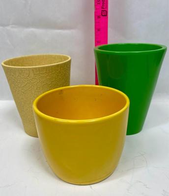 Ceramic Pot Lot - no drainage holes - 3 tall slender pots yellow green