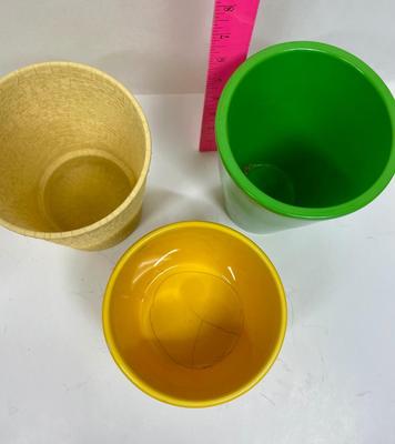 Ceramic Pot Lot - no drainage holes - 3 tall slender pots yellow green