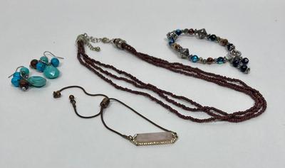 Jewelry Lot - Necklace, Earrings, & 2 bracelets