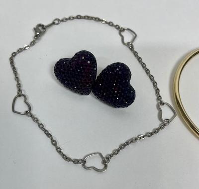 Fashion Jewelry Lot - Love & Paris - Heart Earrings, Heart Bracelet and Eiffel Tower Bracelet
