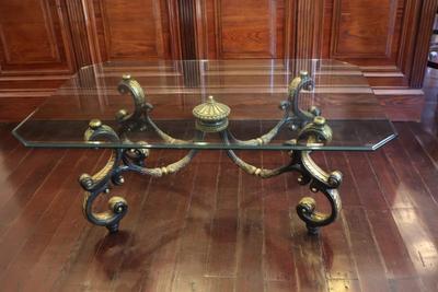 LA BARGE Brass with Glass Top Coffee Table