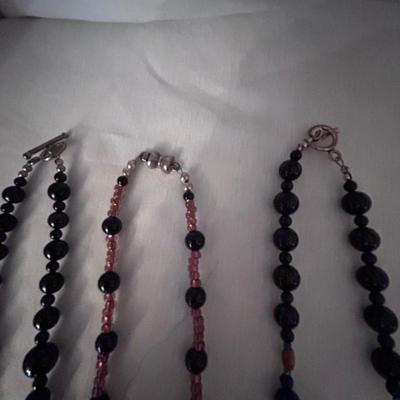Dark Colored Glass and Other Beaded Necklaces (ST-BB)