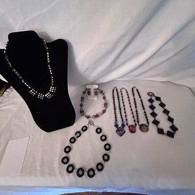 Dark Colored Glass and Other Beaded Necklaces (ST-BB)