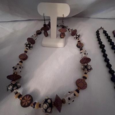 Dark Colored Glass and Other Beaded Necklaces (ST-BB)