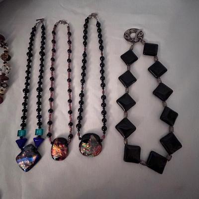 Dark Colored Glass and Other Beaded Necklaces (ST-BB)