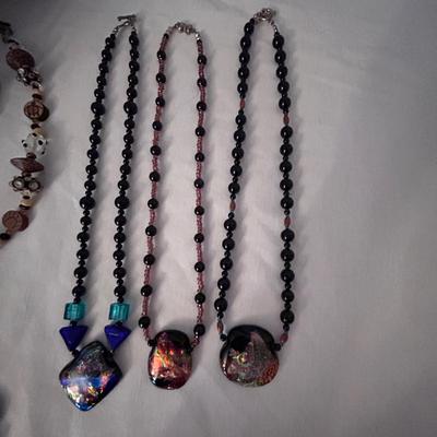 Dark Colored Glass and Other Beaded Necklaces (ST-BB)