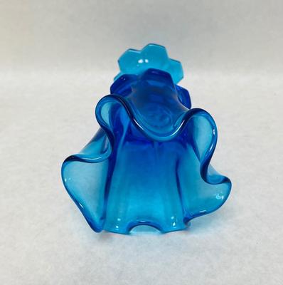 Vintage Fenton Colonial Blue Valencia Handkerchief Top Vase W/6 Tab Footed Base
