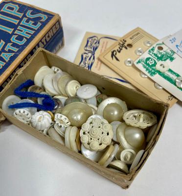 Vintage / Antique Button Mystery Lot - box photographed but not examined