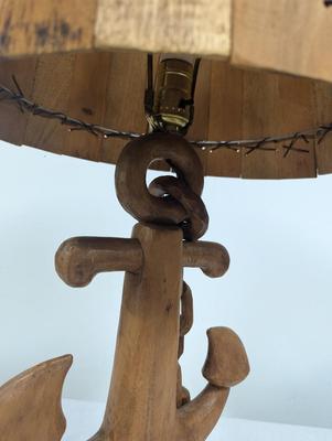 Vintage Hand Carved Wood Nautical Table Lamp Anchor