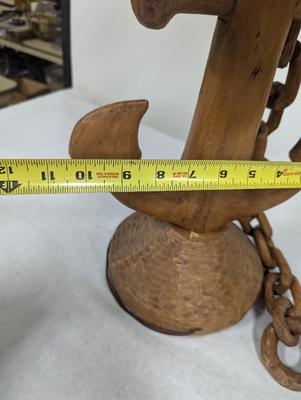 Vintage Hand Carved Wood Nautical Table Lamp Anchor