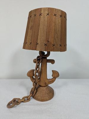 Vintage Hand Carved Wood Nautical Table Lamp Anchor