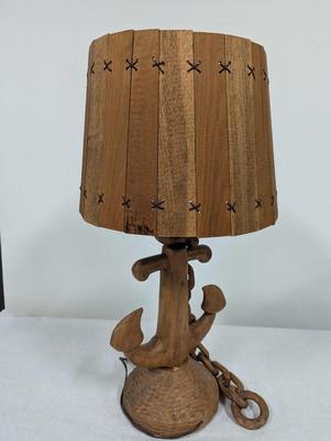 Vintage Hand Carved Wood Nautical Table Lamp Anchor