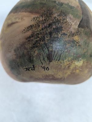 Signed Hand Painted Farm Scene Gourd