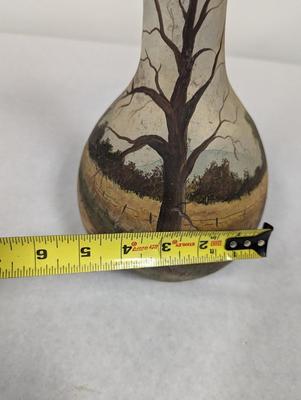 Signed Hand Painted Farm Scene Gourd
