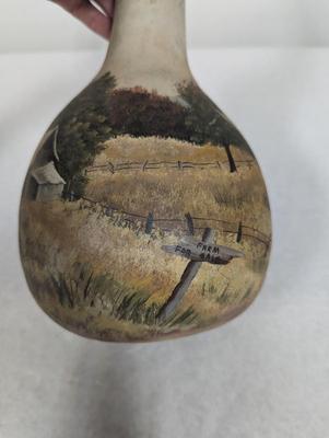 Signed Hand Painted Farm Scene Gourd