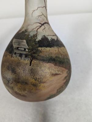 Signed Hand Painted Farm Scene Gourd