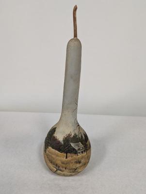 Signed Hand Painted Farm Scene Gourd