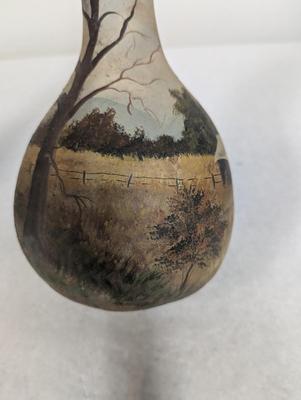 Signed Hand Painted Farm Scene Gourd
