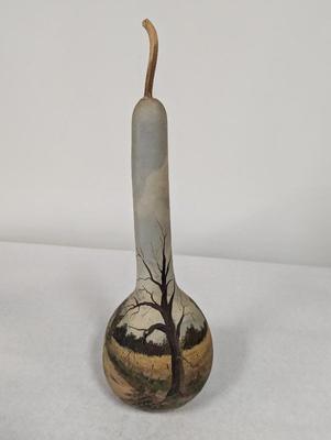 Signed Hand Painted Farm Scene Gourd