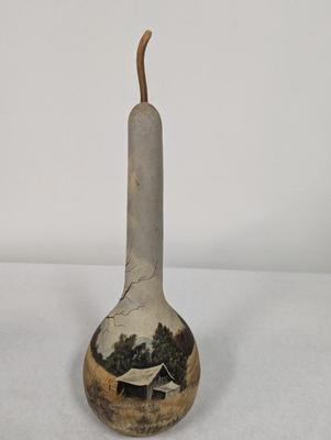 Signed Hand Painted Farm Scene Gourd
