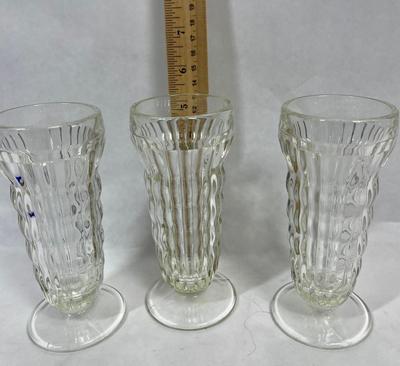 3 Jeanette Vintage Glass Footed Parfait Glasses