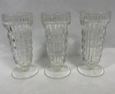 3 Jeanette Vintage Glass Footed Parfait Glasses