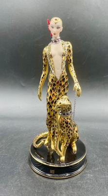 House Of Erte Franklin Mint Leopard Porcelain 9" Figurine Art Deco - NIB