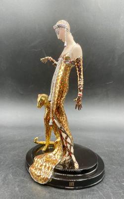 House of Erte Ocelot Figurine Franklin Mint Porcelain 9" Art Deco - NIB