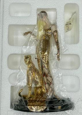 House of Erte Ocelot Figurine Franklin Mint Porcelain 9" Art Deco - NIB