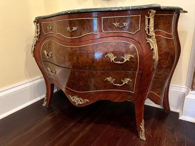Louis XV Style Marble Top Five Drawer Chest