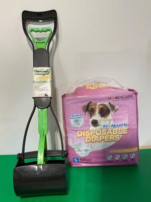 Dog poop scooper and diapers