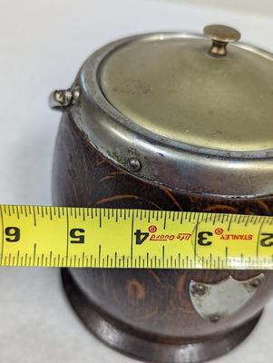 Wooden Oak Biscuit Barrel Silver Plated Porcelain Lining