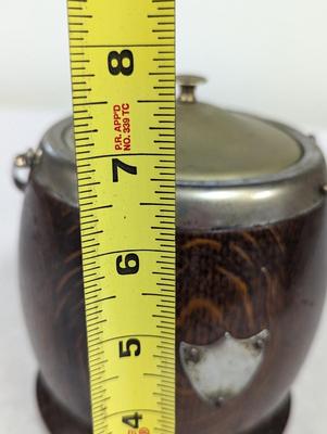 Wooden Oak Biscuit Barrel Silver Plated Porcelain Lining